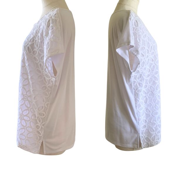 Alfred Dunner Women’s White Lace Short Sleeve Blouse Size M Floral Pattern Polye - Picture 4 of 9